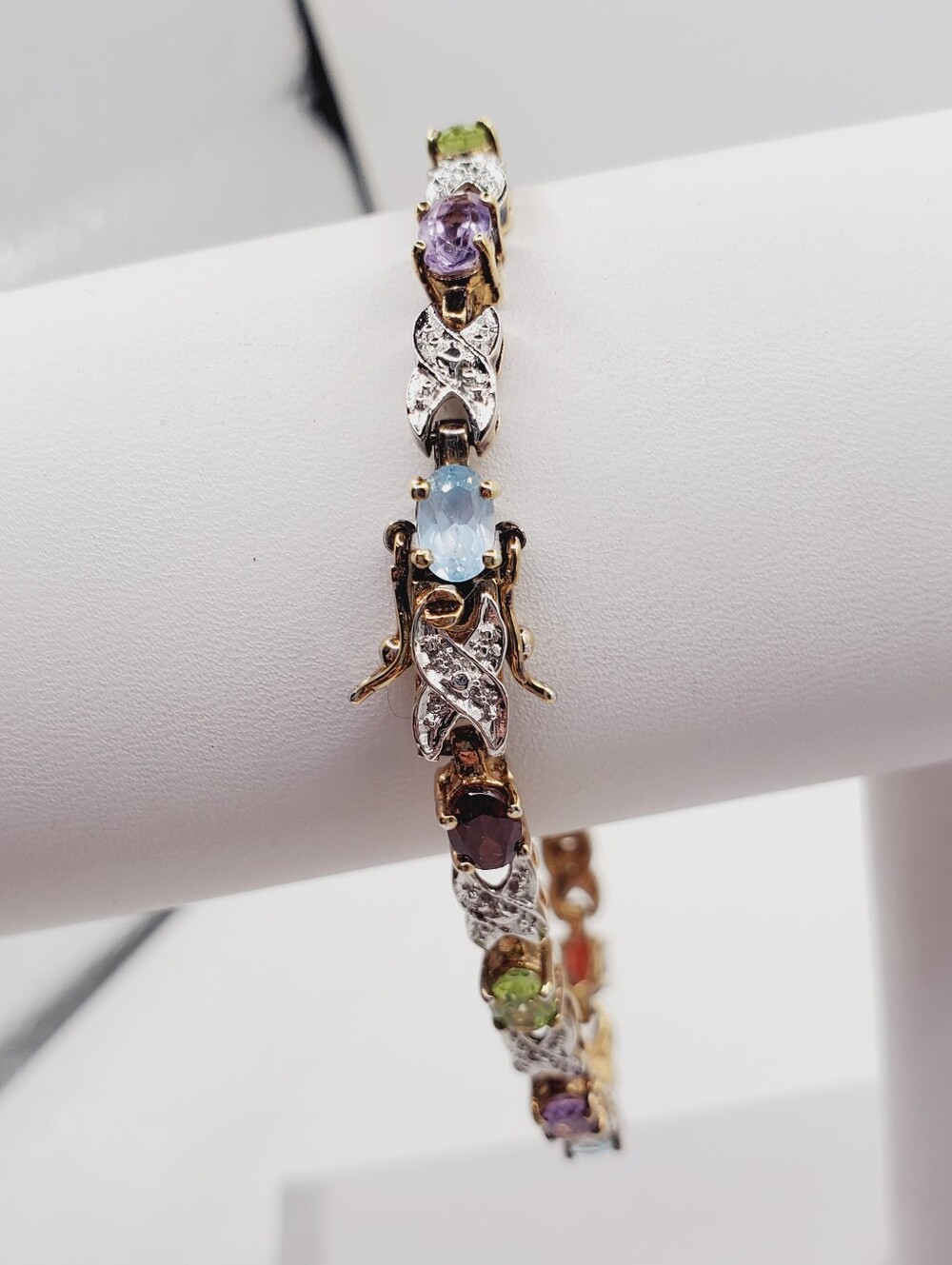 6 Carat Multi-Gemstone Yellow Gold - 925 - Tennis Bracelet - Mixed Pastel Stones - Picture 3 of 10